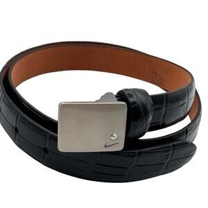 Nike Golf Belt Sz S Black Croc Real Leather Brushed Nickel Rhinestone 31" - 35"